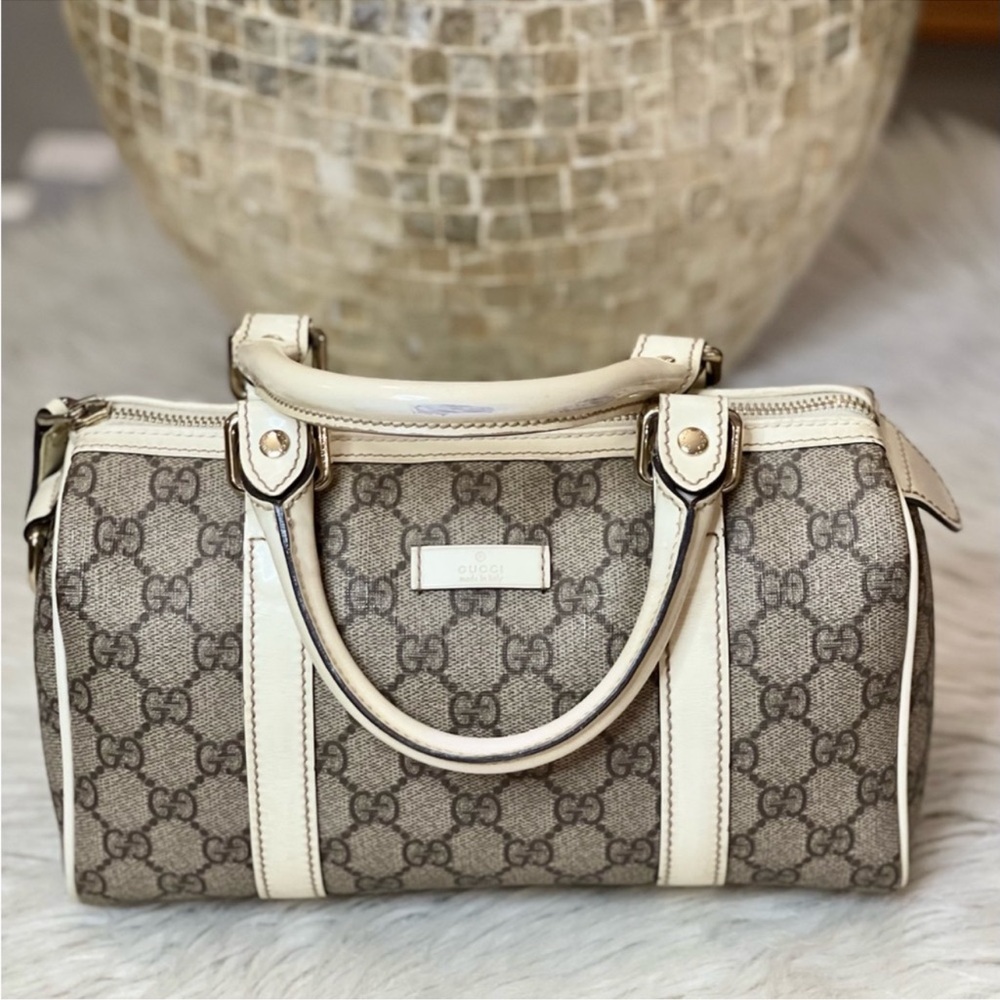 Gucci Beige Monogram Satchel with Cream Trim - Picture 10 of 12